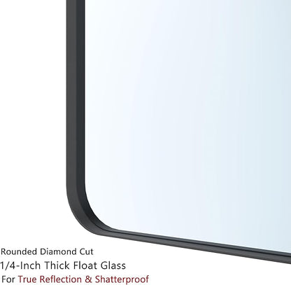 VocalStar Black Bathroom Mirror for Wall, 28 x 36 Inch Rounded Rectangle Metal Framed Bathroom Wall Vanity Mirror Farmhouse, 1/4-inch Shatterproof Glass | Ultra-Flush Hanging