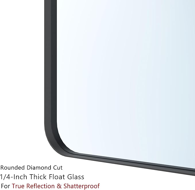 VocalStar Black Metal Framed Bathroom Mirror for Wall, 72 x 36 Inch Large Rounded Rectangle Matte Black Bathroom Vanity Mirror Farmhouse, 1/4-inch Shatterproof Glass | Ultra-Flush Hanging