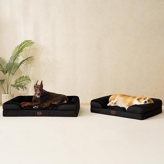 EHEYCIGA Orthopedic Dog Beds for Large Dogs, Waterproof Memory Foam Large Dog Bed with Sides, Non-Slip Bottom and Egg-Crate Foam Pet Couch Bed with Washable Removable Cover, Black-Mewly Pet