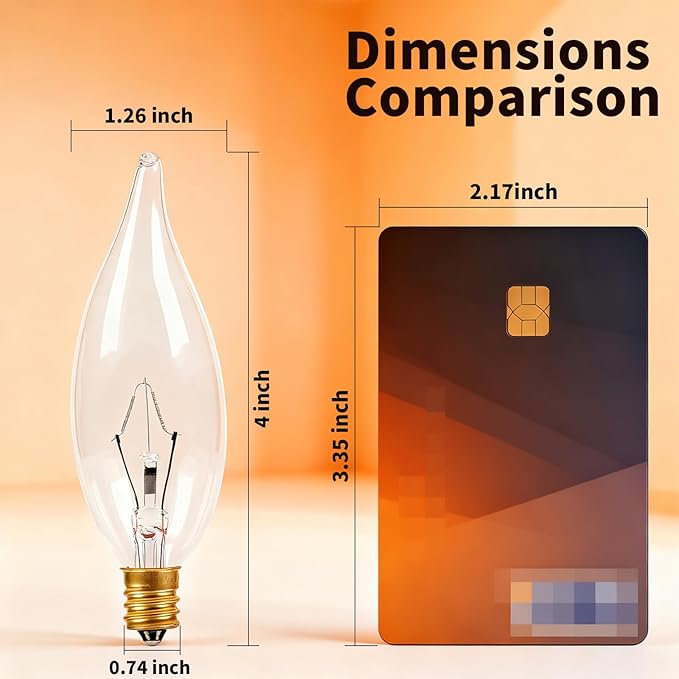 E12 Candle Light Bulbs 60W, Warm White 2700K Dimmable Chandelier Light Bulbs for Ceiling Fan or Pendants, CA10 Clear Candelabra Gold Base Bulbs, 20 Pack