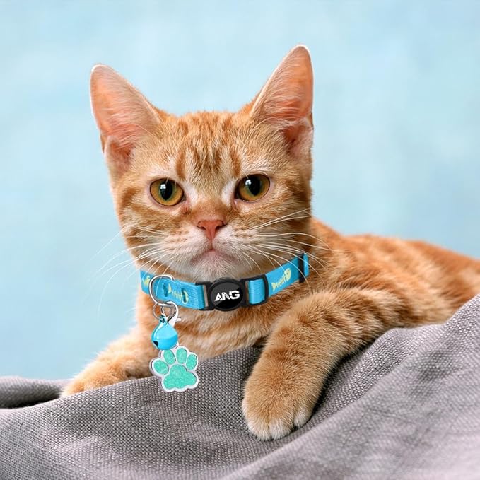 Personalized Breakaway Cat Collars Glow-in-The-Dark with ID Tag, Bell - Safety Quick - Release, Customizable for Female Male Kittens & Cats (Blue)-Mewly Pet