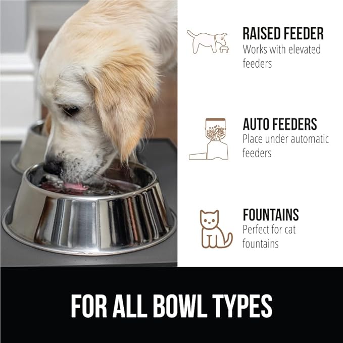 GORILLA GRIP 100% Waterproof Raised Edge BPA Free Silicone Pet Feeding Mat, Dog Cat Food Mats Contain Spills Protects Floors, Placemats for Cats and Dogs Water Bowl, Pets Accessories 16x10, Charcoal-Mewly Pet