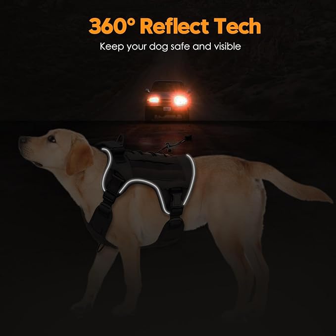 Heavy-Duty Tactical Dog Harness for Large Dogs, No Pull Adjustable Reflective Pet Vest with Molle System, K9 Military-Grade Control for Service Training, Outdoor & 10+ Breeds, Black, X-Large-Mewly Pet