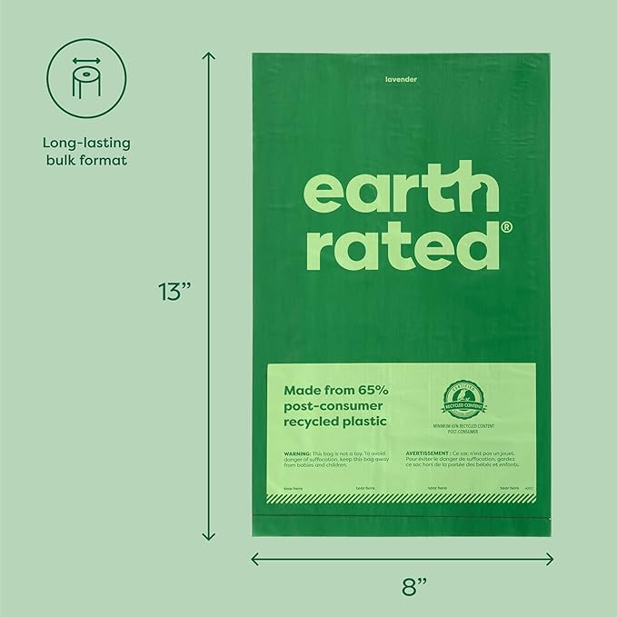 Earth Rated Dog Poop Bags, Thick Grab and Go Single Roll, Ideal for Backyard Pickups, Lavender Scented, 300 Count-Mewly Pet