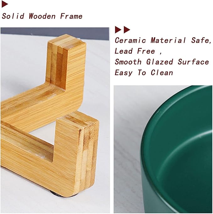 Petygooing Dog Bowls,Green Ceramic Cat Dog Bowl Set with Stand for Food and Water Feeder,Non-Slip Cute Modern Pet Dishes for Cats Small Size Dogs Puppy (13.5OZ/5.1 in)-Mewly Pet