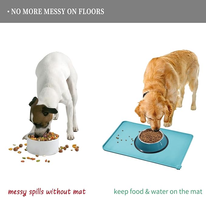 Waterproof Pet Feeding Mat with High Raised Edges, Heavier and Thicker Placemats for Cat Dog Water Bowl with BPA Free, Dogs Cats Food Mats for Messy Drinkers to Prevent Spill and Protect Floors-Mewly Pet