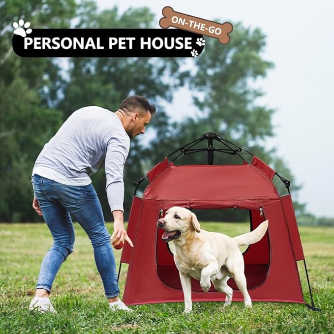 Outdoor Waterproof Pet Automatic Camping Tent, Pop up Cave Bed for Indoor Cats and Small Dogs, Portable Cat House Dog House, Red.-Mewly Pet