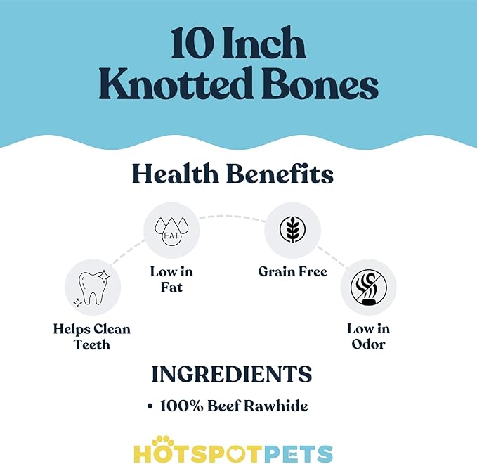 hotspot pets 10 Inch Large Rawhide Dog Bones - Made from Grass Fed Cows - Long Lasting Chews Great for Dental & Oral Care - Bones for Aggressive Chewers & Large Dogs (10 Inch - 2 Count)-Mewly Pet
