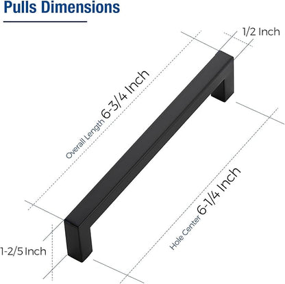 JOY DECOR 10 Pack Cabinet Handles, Black Cabinet Pulls, 6-1/4 Inch Kitchen Closet Handles Square Drawer Pulls Stainless Steel Drawer Hardware, 160mm Hole Centers