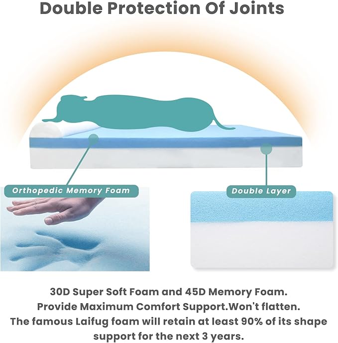 Laifug Orthopedic Memory Foam Dog Bed with Durable Water Proof Liner and Removable Washable Cover (Large (46"x28"x8"), Denim Blue)-Mewly Pet