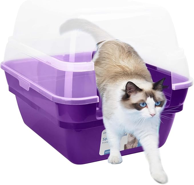 Petfamily Cat Litter Box, Large Foldable Jumbo Hooded Cat Litter Box with Transparent Lid (Purple)-Mewly Pet