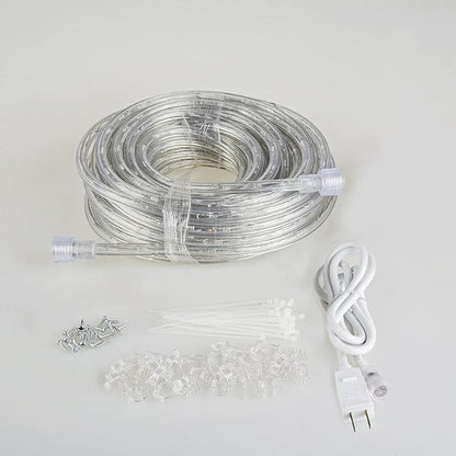50ft/15m Plug in LED Rope Lights, 540 Warm White LEDs, 110V, Waterproof, Connectable,Power Socket Connector Fuse Holder, Indoor/Outdoor Use, Ideal for Backyards, Decorative Lighting