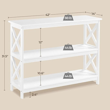 Yaheetech Console Table with 3 Storage Shelves, Entryway Table Sofa Side Table Narrow Long Bookshelf for Hallway Living Room, Accent Furniture, White