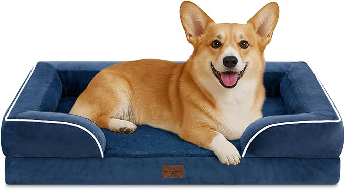 Comfort Expression Medium Dog Beds Waterproof Orthopedic Foam Dog Sofa Beds for Medium Large Dogs Comfy Pet Bed with Washable Removable Cover & Non-Slip Bottom(Medium,Navy Blue)-Mewly Pet