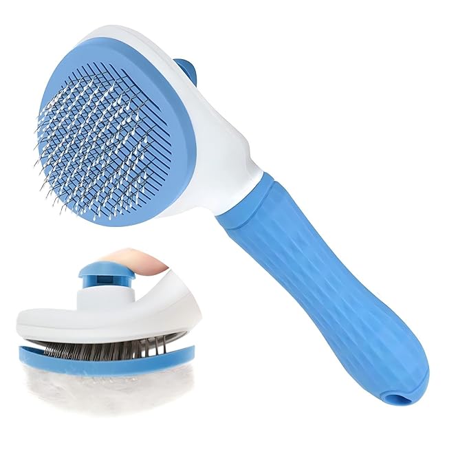 Cat Hair Brush, Cat Brush for Shedding with Metal Comb, Self Cleaning Pet Hair Brush with Release Button - Skin Friendly Deshedding Grooming Brush for Short and Long Haired Cats-Mewly Pet