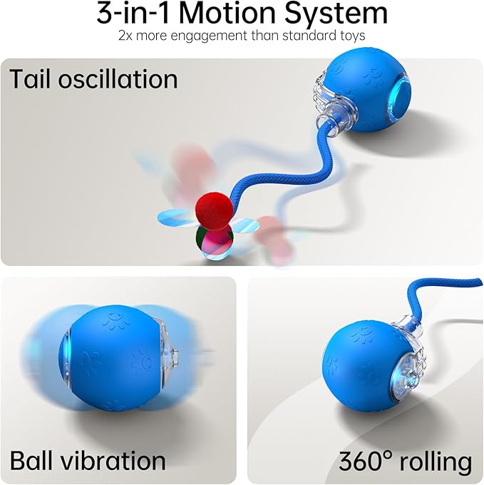 Interactive Cat Toy Ball- 2025 Smart Rolling Cat Toy with Shiny Tail, Motion Activated Boredom Relief for Indoor Cats, USB Rechargeable & Obstacle Avoidance-Mewly Pet