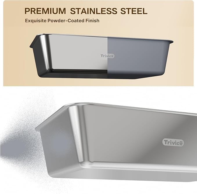 XX-Large Stainless Steel Cat Litter Box with Lid – Fully Enclosed Large Litter Box for Big Cats, Odor Control with Magnetic Door, Easy Clean, Multi-Cat Durable Metal Pan.(White-Gray)-Mewly Pet