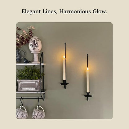 Black Wall Candle Holder Set of 4, Stylish Metal Wall Mount Candle Sconces, Modern Christmas Wall Decor for Living Room, Dining Room, Fireplace, and Farmhouse