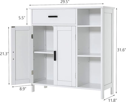 WEENFON Bathroom Cabinet, Floor Storage Cabinet with Doors and Shelves, Coffee Bar Cabinets with Drawer, for Living Room, Bathroom, Kitchen, White