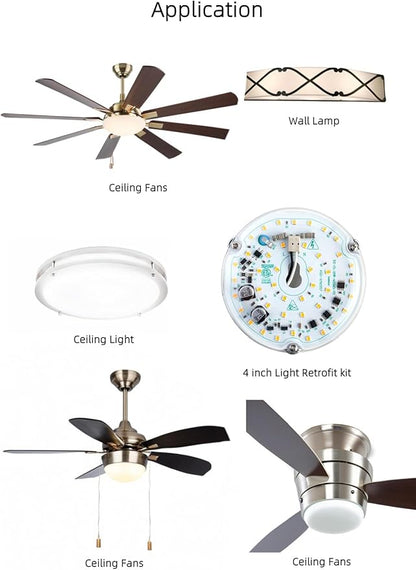 4 inch LED Retrofit Light Kit for Ceiling Fan Light Replacement Panel PCB 18W 3000K 2200LM 120V CRI90 Dimmable ETL (Warm White 3000K)