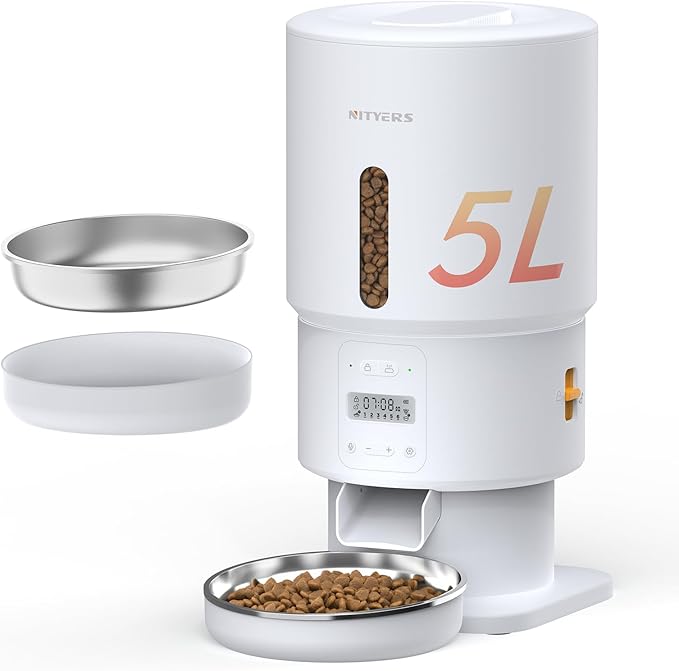 Automatic Cat Feeder - 5L Anti-Clog Cat Food Dispenser with Freshness Preservation, 1-6 Meals/Day, Programmable Portions, 10s Voice, 180-Day Battery Life, Auto Pet Feeder for Multi Cats & Dogs-Mewly Pet