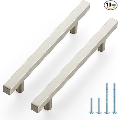 JOY DECOR 10 Pack 5 Inch Brushed Nickel Square Cabinet Handles Stainless Steel Cabinet Hardware Pulls for Kitchen and Drawers with 7-3/8 Inch Overall Length