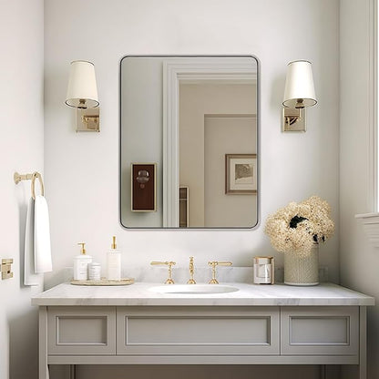 ANDY STAR 40x32 Inch Chrome Mirror for Bathroom, Chrome Bathroom Vanity Mirror, Rounded Rectangle Mirror, Anti-Rust SUS304, Seamless Tube Metal Frame, 1’’ Deep Wall Mounted Vertically/Horizontal