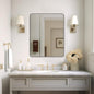 ANDY STAR 40x32 Inch Chrome Mirror for Bathroom, Chrome Bathroom Vanity Mirror, Rounded Rectangle Mirror, Anti-Rust SUS304, Seamless Tube Metal Frame, 1’’ Deep Wall Mounted Vertically/Horizontal