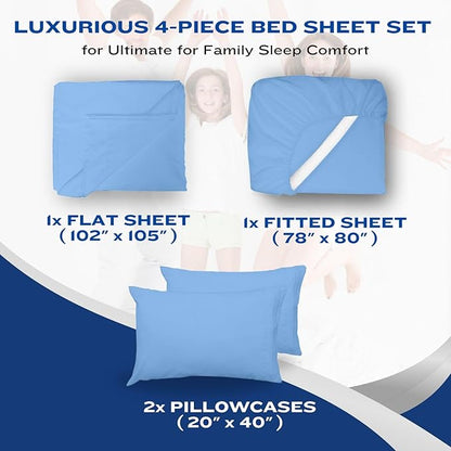 DREAMCARE California King Sheet Sets – 4 pcs Cooling Sheets – up to 21” Deep Cal King Sheets – Hotel Luxury Pillowcases – Superior Softness 100% Fine Microfiber with Side Pocket – Light Blue