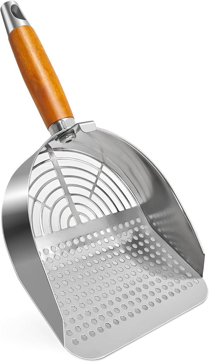 Cat Litter Scoop, Litter Scooper, Metal Cat Litter Scoop, Stainless Steel Cat Litter Scoop, Kitten Pooper Lifter, Kitty Metal Scooper with Holder for Cat Litter Box Round Holes Easy Cleaning-Mewly Pet