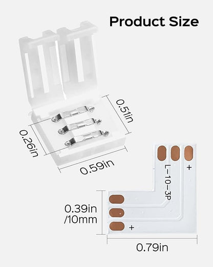 JACKYLED 30 Pcs 3-Pin LED Connectors, 10mm L Shape LED Strip Connectors Unwired Solderless Gapless Adapter Connectors Terminal Extension 12V 72W for WS2811 WS2812B SK6812 LED Strip -10 Packs