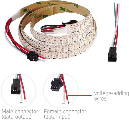 BTF-LIGHTING WS2812B RGB ECO LED Strip, Chasing Effects 5050SMD Individually Addressable 3.3FT 144(2X72) Pixels/m Flexible Dream Color IP30 for Bedroom DIY Projects DC5V(No Adapter or Controller)