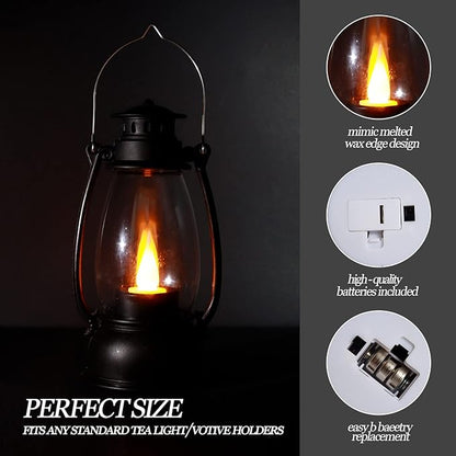 (12 Pcs-5.1in) Mini Lanterns for Vintage Western Christmas Decor, Lightweight Portable Small LED Lanterns Decorative Indoor & Outdoor Hanging Ornaments for Weddings Party Halloween Decorations