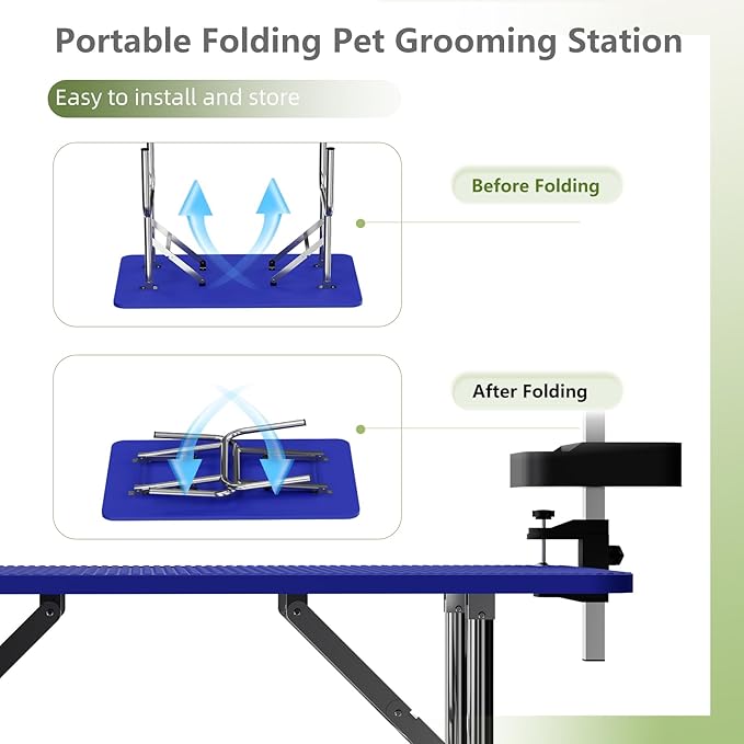 VFK 47'' Large Dog Grooming Table Stainless Steel Foldable Grooming Table for Dogs at Home Adjustable Height Arms Pet Station with Nooses, Mesh Tray, Tool Organizer-Mewly Pet