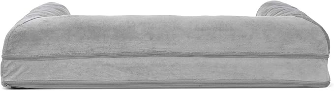 Furhaven Orthopedic Dog Bed for Large/Medium Dogs w/ Removable Bolsters & Washable Cover, For Dogs Up to 55 lbs - Faux Fur & Velvet Sofa - Smoke Gray, Large-Mewly Pet