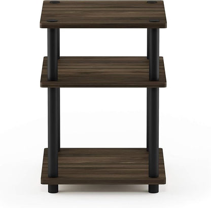 Furinno TURN-N-TUBE Side Table, 3-Tier End Table, Open Shelves Nightstand, Night Stand, Bedside Table, Easy Assembly, for Living Room, Bedroom, Columbia Walnut