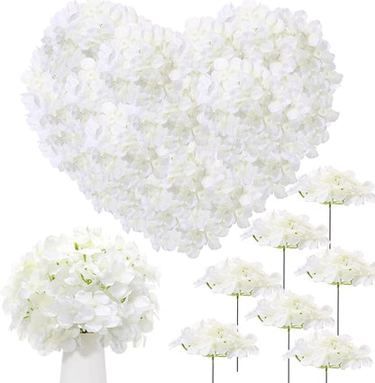 Zeyune 150 Pcs Hydrangea Artificial Flowers, Silk Flower Heads with Stems, Fake Hydrangea Bouquet for Wedding Arch Centerpiece DIY Floral Home Decoration (White)