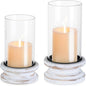 Hewory Hurricane Glass Candle Holder: Rustic White Candle Holders for Pillar Candles, Vintage Decorative Wood Stand with Clear Cylinder Glass for Table Centerpiece Fireplace Mantel Farmhouse Decor