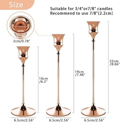 Candlestick Holders Rose Gold, 3 Packs Taper Candle Holder for Candlesticks, Candle Sticks Holder Decor for Home Decor