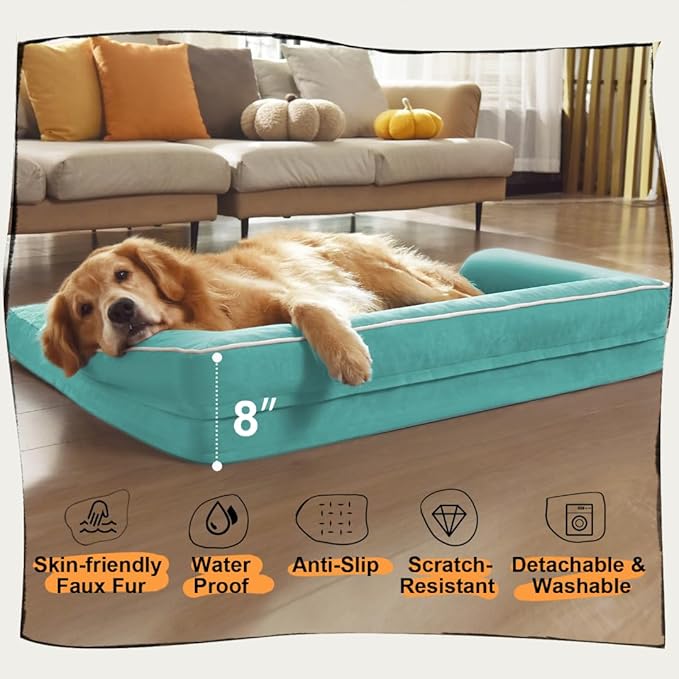 Orthopedic Large Dog Bed Washable: Large Size Dog Beds with Removable Washable Cover, XXLarge Orthopedic Aqua Blue Dog Beds for Big Pet Dogs-Mewly Pet