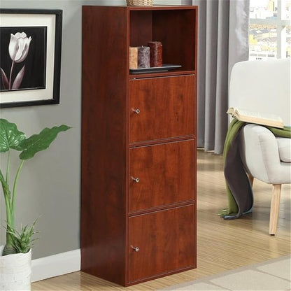 Convenience Concepts Xtra Storage Three-Door Bookcase in Cherry Wood Finish
