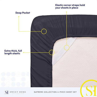 Twin XL Sheets - Breathable Luxury Sheets with Full Elastic & Secure Corner Straps Built In - 1800 Supreme Collection Extra Soft Deep Pocket Bedding Set, Sheet Set, Twin XL, Navy
