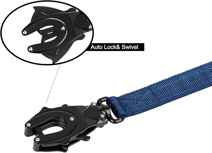 ICEFANG Tactical Dog Leash,K9 Training Walking Bungee Lead with 2 Control Handle,Heavy Duty Quick Release Metal Clasp,for Medium Large Breed (Reflective Blue, 6 FT)-Mewly Pet
