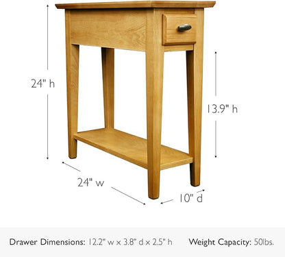 Leick Home Teegan End Table, Solid Wood, 1 Storage Drawer, Bottom Display Shelf, Narrow, Easy-Assembly, For Living Room/Bedroom, Desert Sand, 24 in L x 10 in W x 24 in H, 10071-DS
