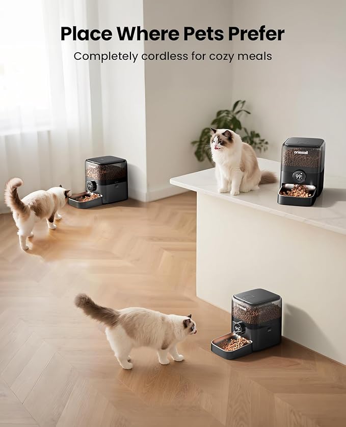 oneisall Cordless WiFi Automatic Cat Feeder, Tasty S2 Pro Rechargeable 100-Day Battery Operated Pet Feeder, 12 Cups/3L Timed Cat Food Dispenser for Large Kibble, Smart App Control (Black)-Mewly Pet