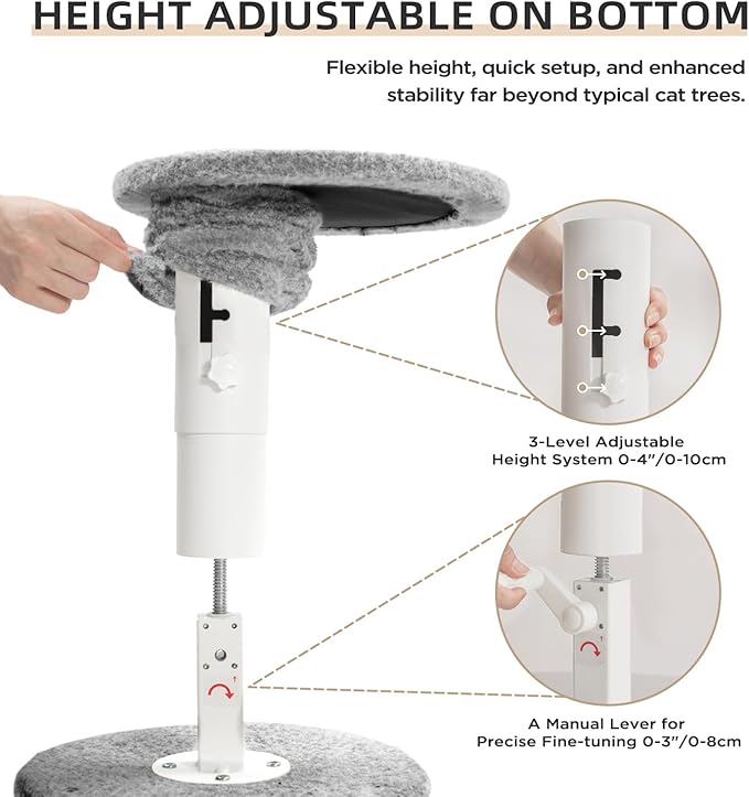 Made4Pets Floor to Ceiling Cat Tree 93-106'',Tall Cat Tower 5 Tiers,Adjustable Height, Stable Cat Tree Tower with Scratching Posts, Fluffy Condo, Hammock and Ball Toy for Indoor Cats/Kitten, Gray-Mewly Pet