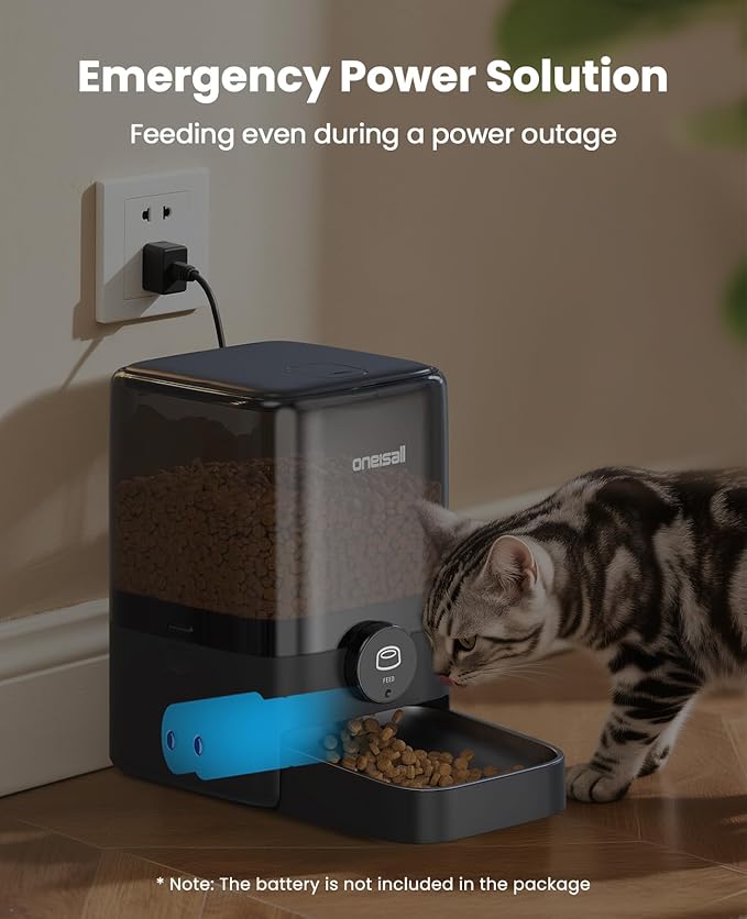 oneisall Automatic Cat Feeder for Large Kibble and Snacks, 20 Cups/5L Timed Pet Feeder for Cats Indoor, Programmable Dry Food Dispenser (Black)-Mewly Pet