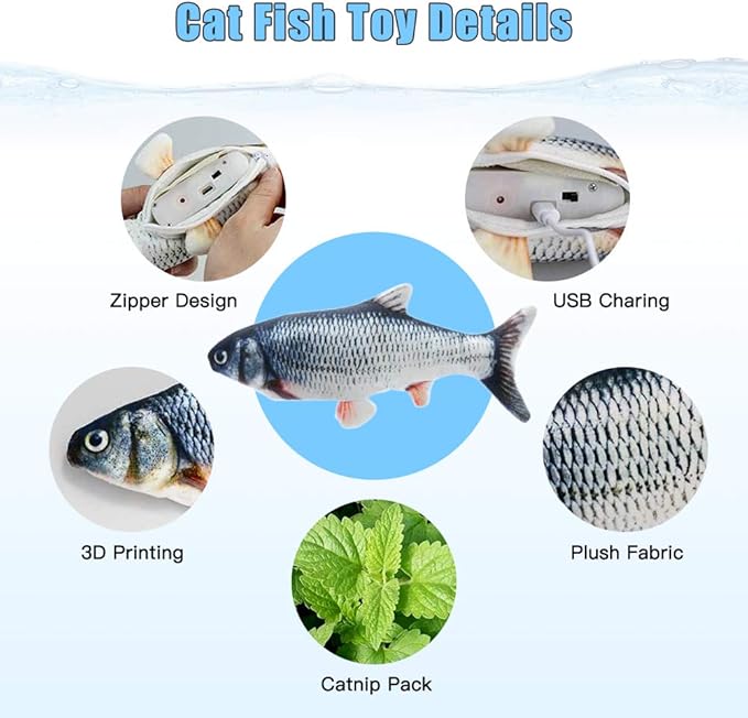 TOOGE 2 Pack 9" Floppy Fish Cat Toys with SilverVine and Catnip for Indoor Cats for Small Dogs Interactive Automatic Flopping Kicker Toys for Cats Puppy (Red Carp + Carp)-Mewly Pet