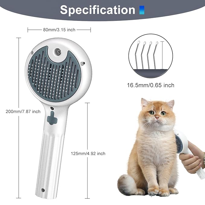 Cat Steam Brush, 3-in-1 Self-Cleaning Pet Grooming Tool with Water Spray, Shedding & Massage Comb for Long & Short Hair Cats and Dogs-Mewly Pet