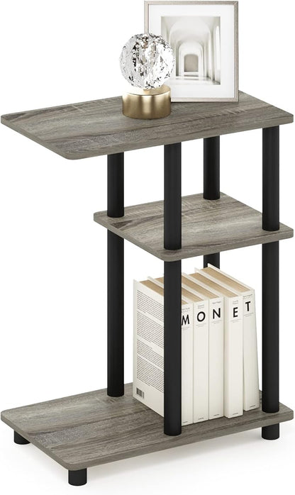 Furinno Turn-N-Tube C-Shape Sofa Side Table, French Oak/Black